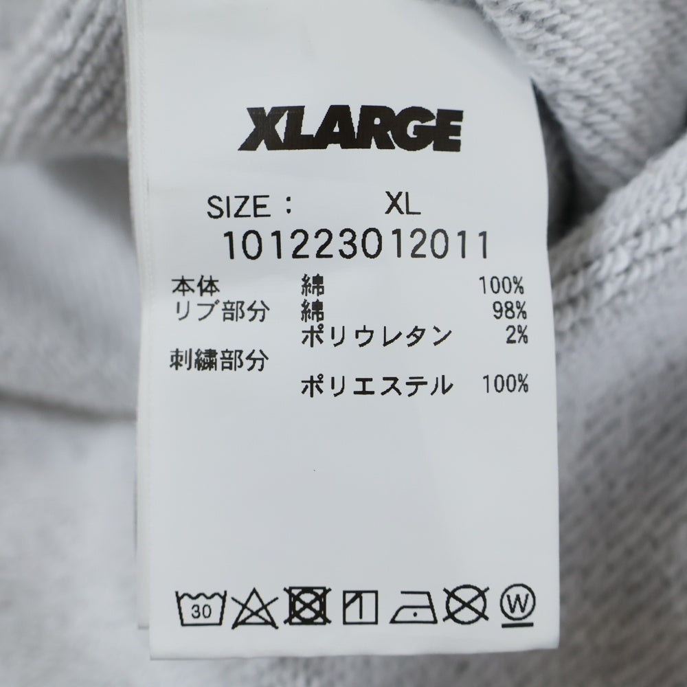 X-LARGE(エクストララージ) フロントロゴデザイン ニット切り替え クルーネック カットソー スウェット トレーナー グレー/パープル 101223012011