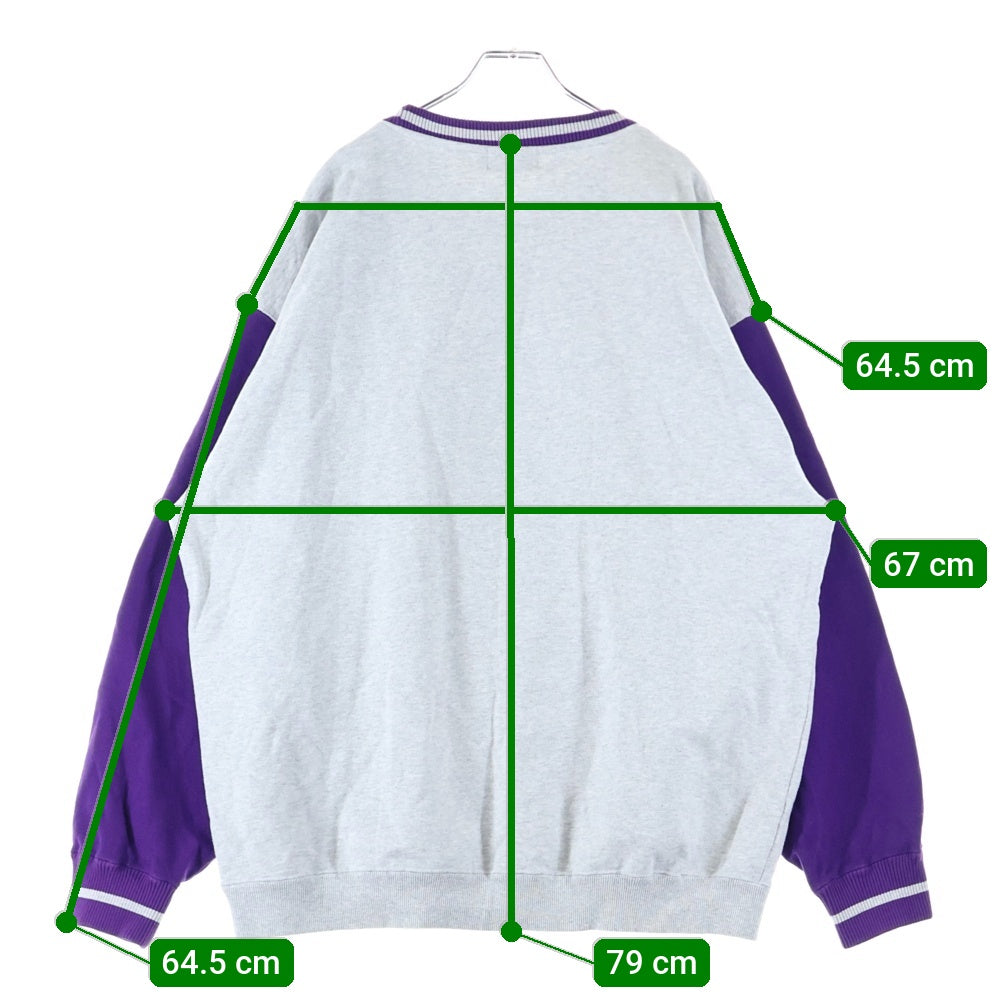 X-LARGE(エクストララージ) フロントロゴデザイン ニット切り替え クルーネック カットソー スウェット トレーナー グレー/パープル 101223012011