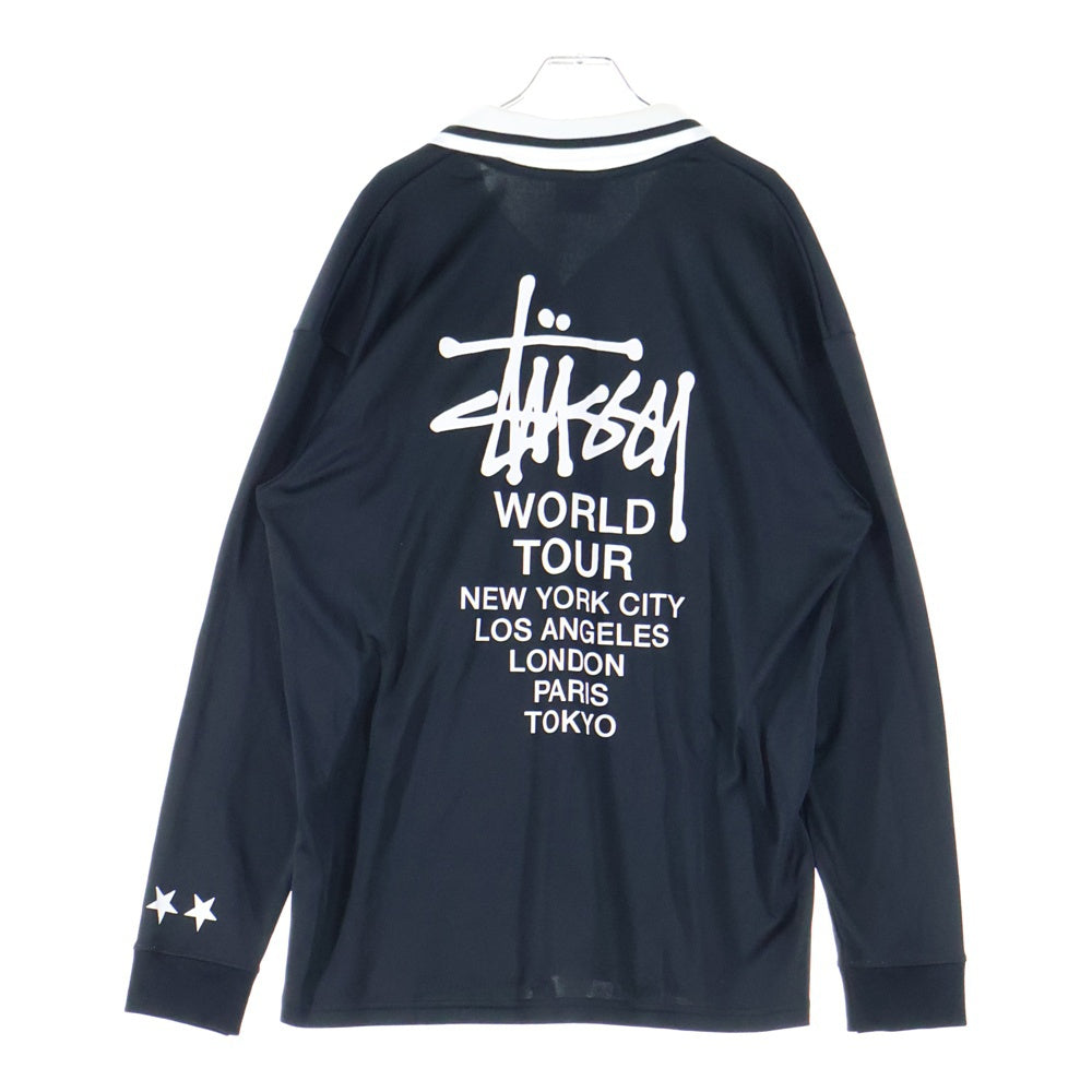 STUSSY(ステューシー) FOOT BALL POLO SLEEVE T-SHIRT フロントロゴデザイン フットボール ゲームシャツ ポロシャツ ブラック