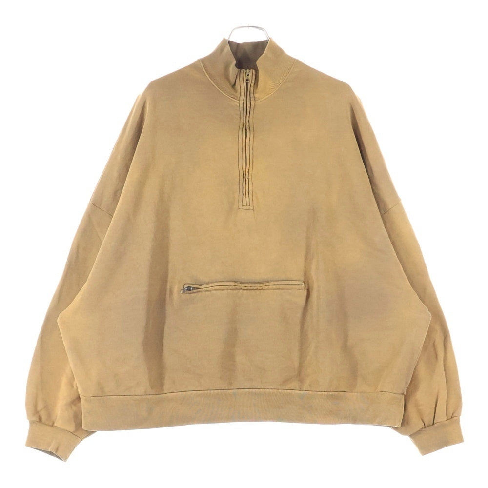 WILLY CHAVARRIA(ウィリーチャバリア) 色褪せ加工 ジップポケット ハーフジップ スウェット トレーナー ベージュ