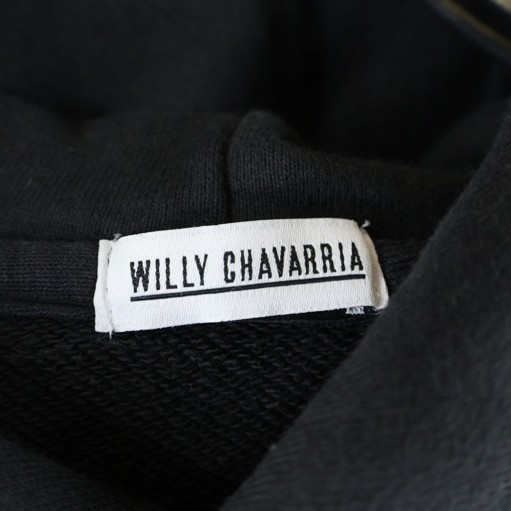 WILLY CHAVARRIA(ウィリーチャバリア) 胸ジップポケット カンガルーポケット フーデッド スウェット パーカー ブラック