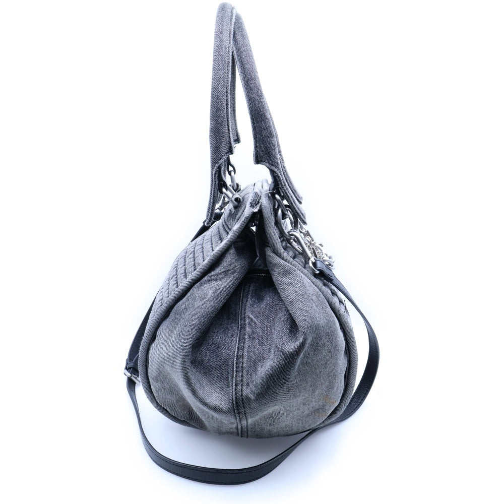 DIESEL(ディーゼル) D-VINA-S SHOULDER BAG ロゴチャーム 2WAY デニムショルダーバッグ ハンドバッグ ブラック