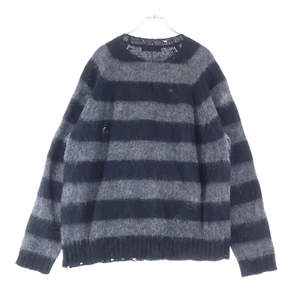 UNDERCOVER(アンダーカバー) モヘヤ混 サイドジップ ダメージ ボーダー クルーネック ニットセーターブラック/グレー UC2B9903-2
