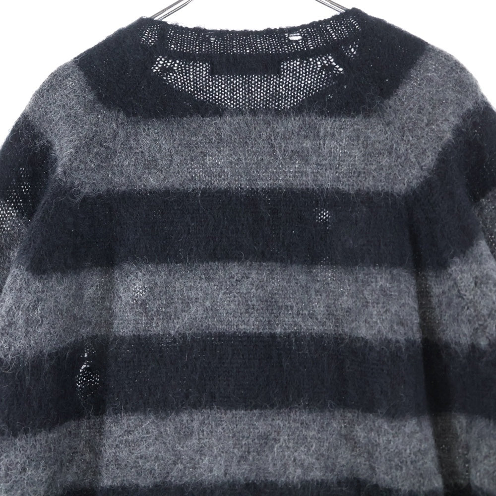 UNDERCOVER(アンダーカバー) モヘヤ混 サイドジップ ダメージ ボーダー クルーネック ニットセーターブラック/グレー UC2B9903-2