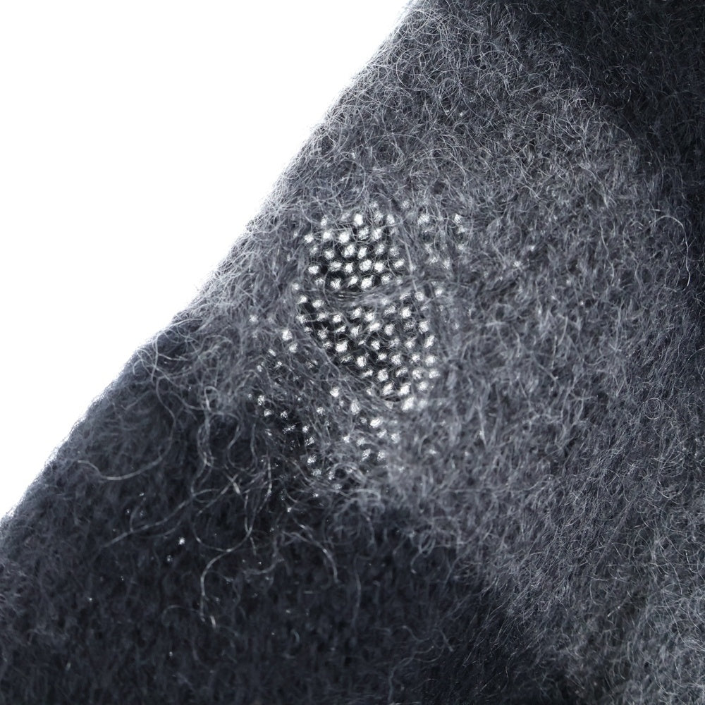 UNDERCOVER(アンダーカバー) モヘヤ混 サイドジップ ダメージ ボーダー クルーネック ニットセーターブラック/グレー UC2B9903-2