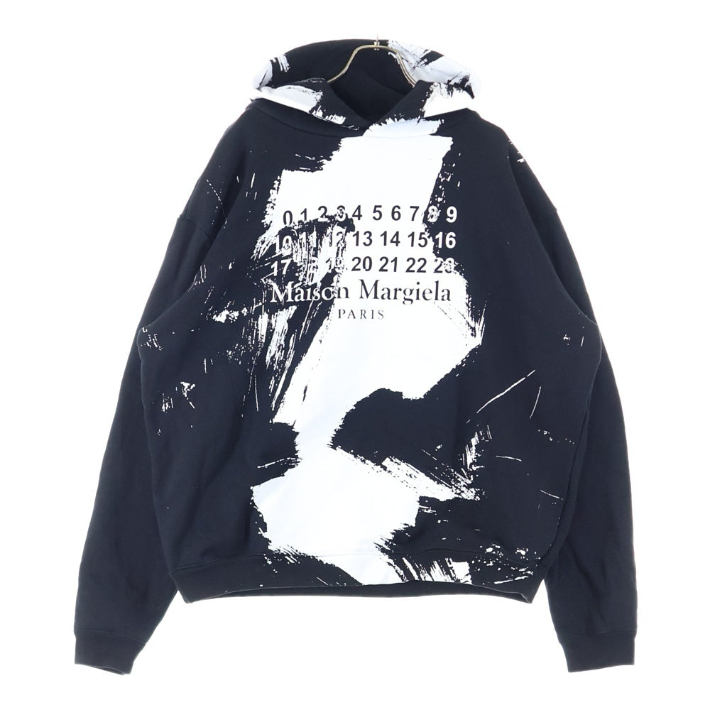 Maison Margiela(メゾンマルジェラ) 20AW DIAGONAL PAINT EFFECT HOODIE ダイアゴナル ペイント エフェクト フーデッド スウェット パーカー ブラック/ホワイト