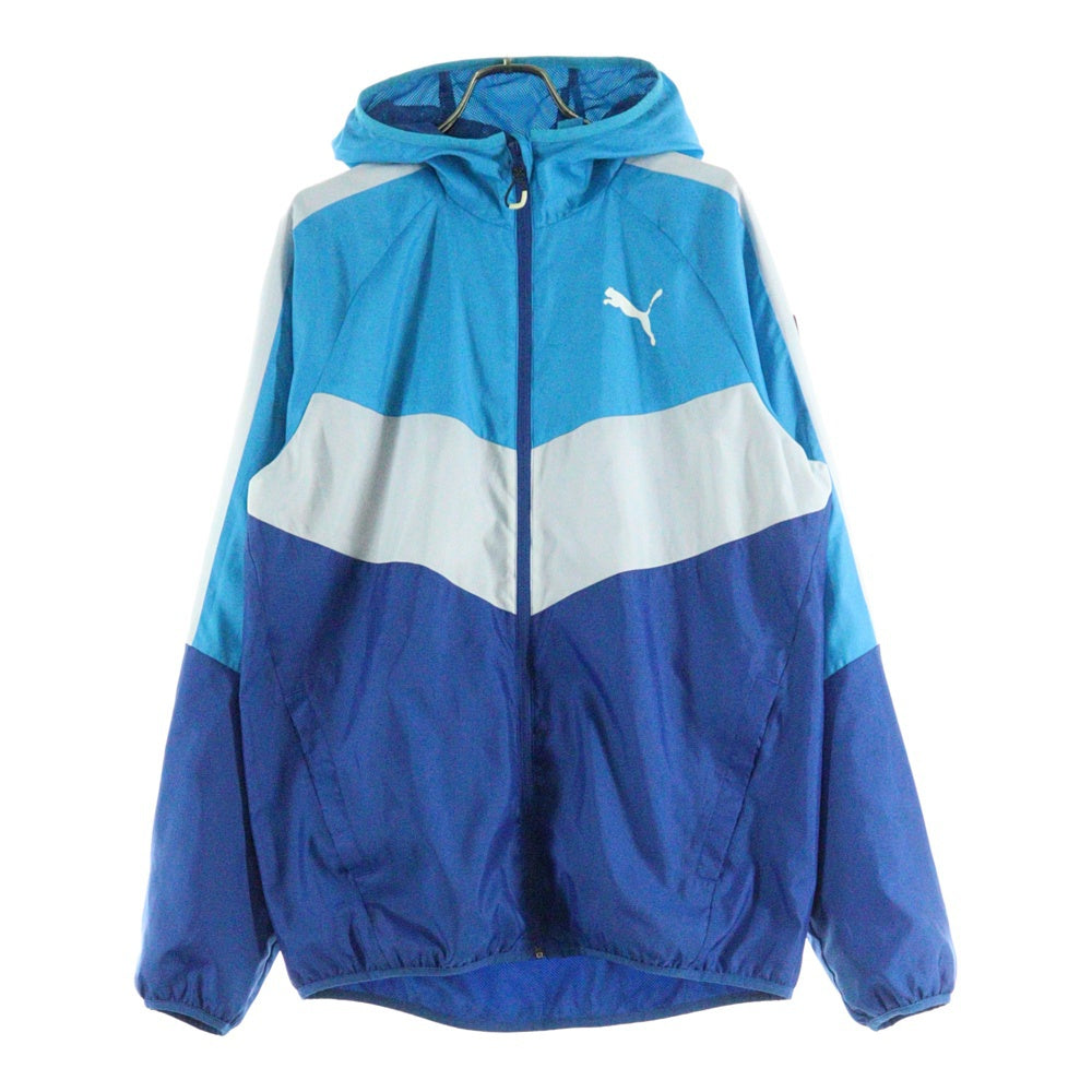 PUMA(プーマ) キャットロゴプリント ジップアップ フーデットシェルジャケット ブルー/ホワイト 590981