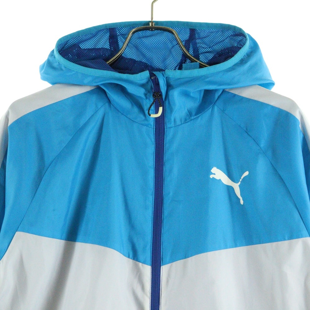 PUMA(プーマ) キャットロゴプリント ジップアップ フーデットシェルジャケット ブルー/ホワイト 590981