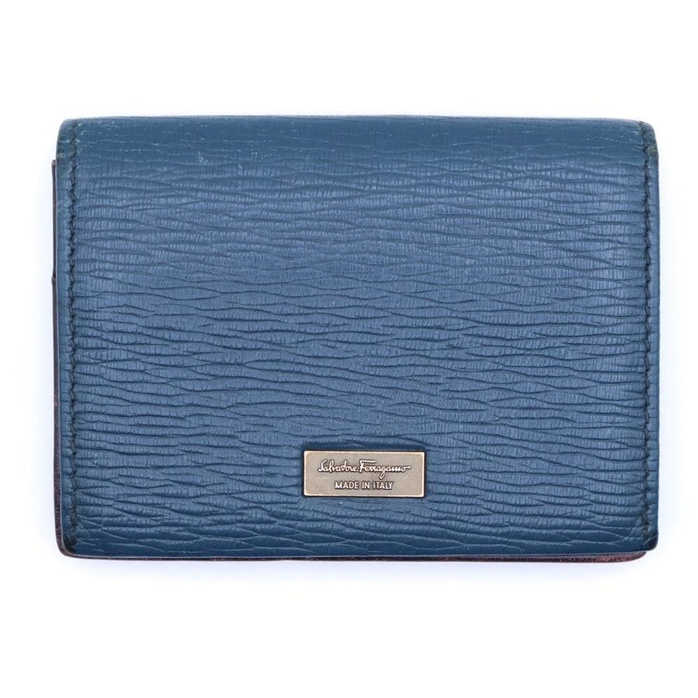 FERRAGAMO(フェラガモ) ロゴプレート カーフスキン カードケース 名刺入れ ブルー