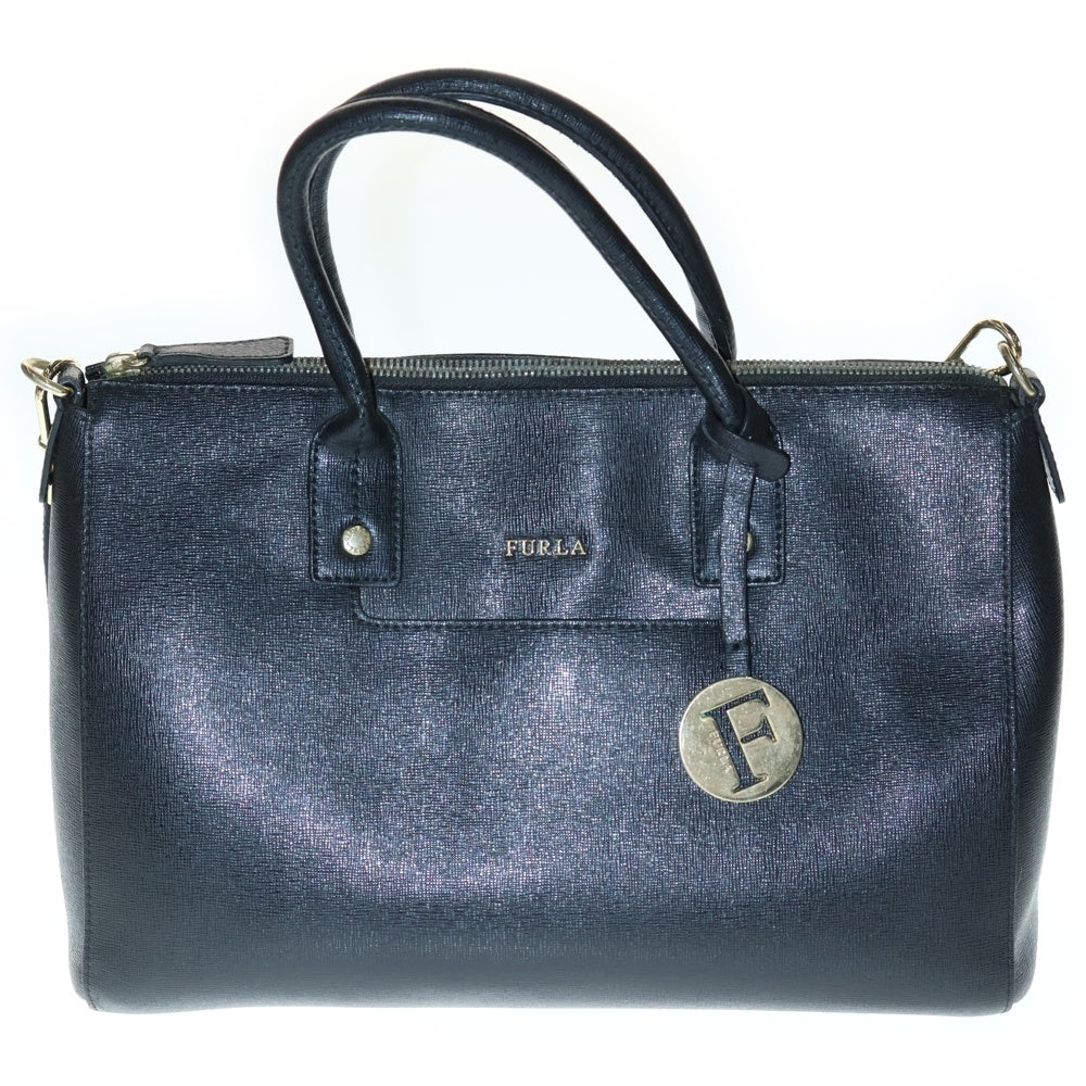 FURLA(フルラ) リンダ サッチェル ロゴストラップ 2WAY ショルダー ハンドバッグ レディース ブラック