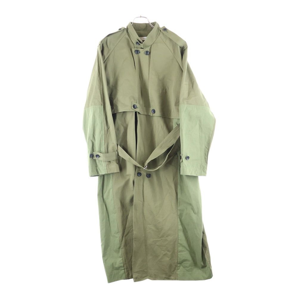 sneeuw(スニュウ) 24AW サイドライン 切り替え コットン リネン トレンチコート レディース グリーン SNW30-09