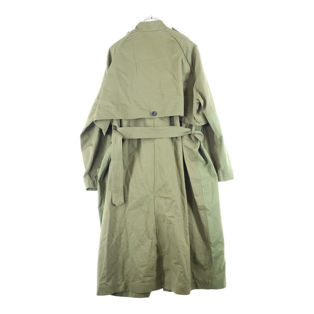 sneeuw(スニュウ) 24AW サイドライン 切り替え コットン リネン トレンチコート レディース グリーン SNW30-09