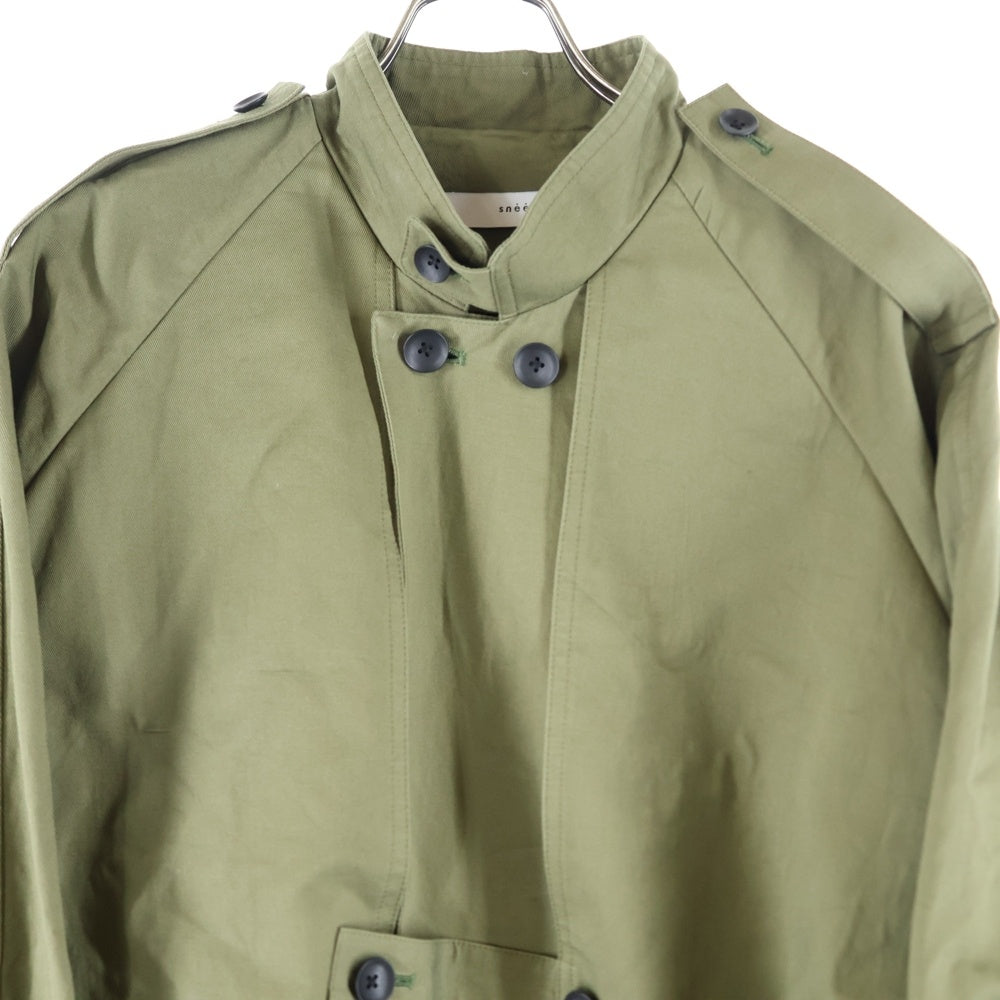 sneeuw(スニュウ) 24AW サイドライン 切り替え コットン リネン トレンチコート レディース グリーン SNW30-09