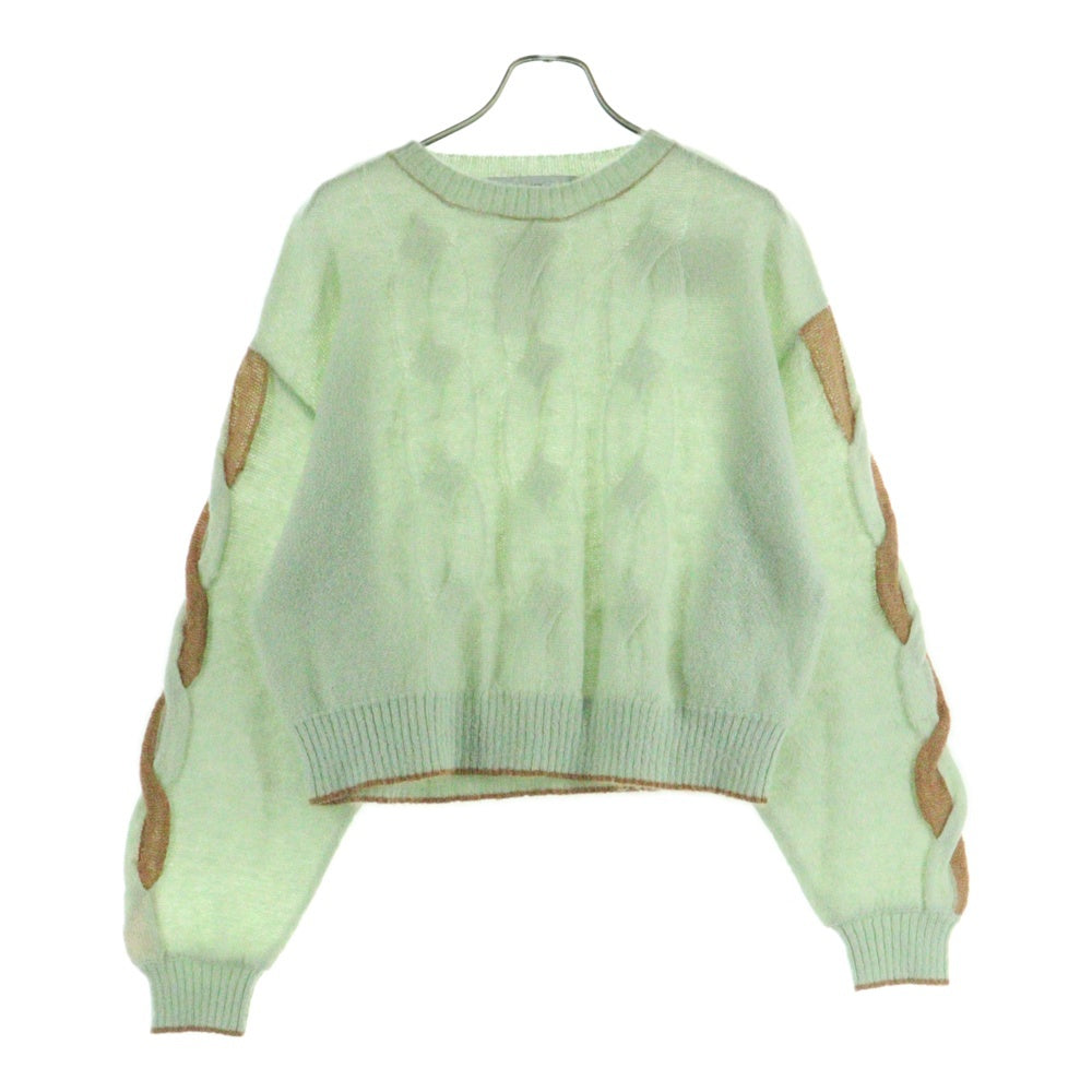 sneeuw(スニュウ) 24AW クルーネック プルオーバー クラッパー モヘア ケーブル ニット セーター レディース グリーン SNW30-19
