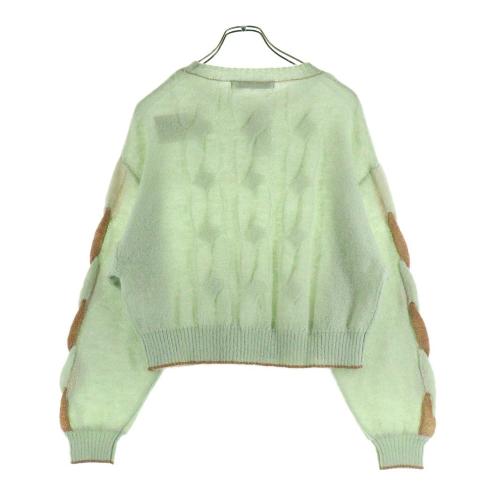 sneeuw(スニュウ) 24AW クルーネック プルオーバー クラッパー モヘア ケーブル ニット セーター レディース グリーン SNW30-19