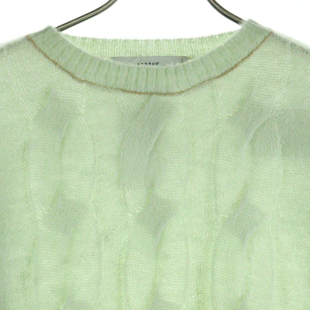 sneeuw(スニュウ) 24AW クルーネック プルオーバー クラッパー モヘア ケーブル ニット セーター レディース グリーン SNW30-19