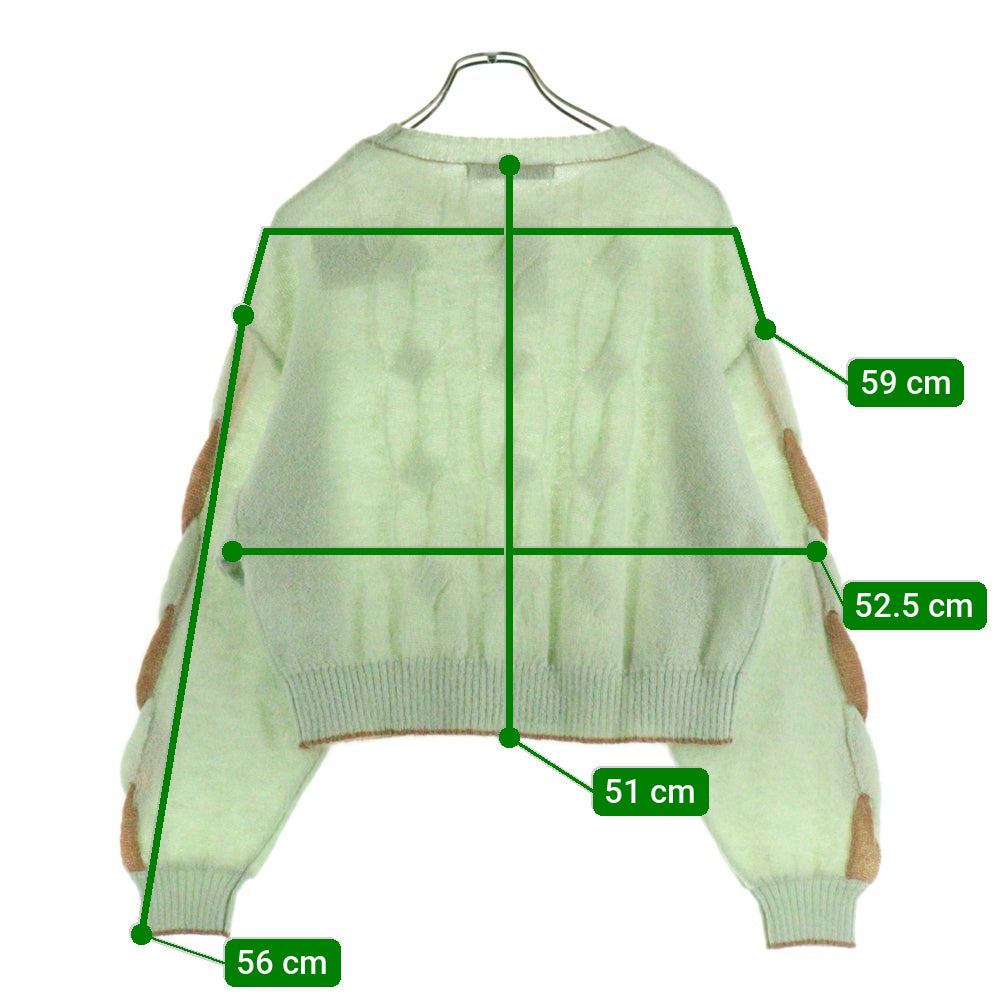 sneeuw(スニュウ) 24AW クルーネック プルオーバー クラッパー モヘア ケーブル ニット セーター レディース グリーン SNW30-19