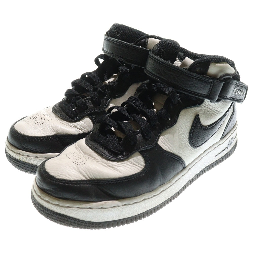 NIKE(ナイキ) ×STUSSY AIR FORCE 1 MID BLACK AND LIGHT BONE ステューシー エアフォース ミッドカットスニーカー レディース ブラック/ホワイト US5/23.5cm DJ7840-002
