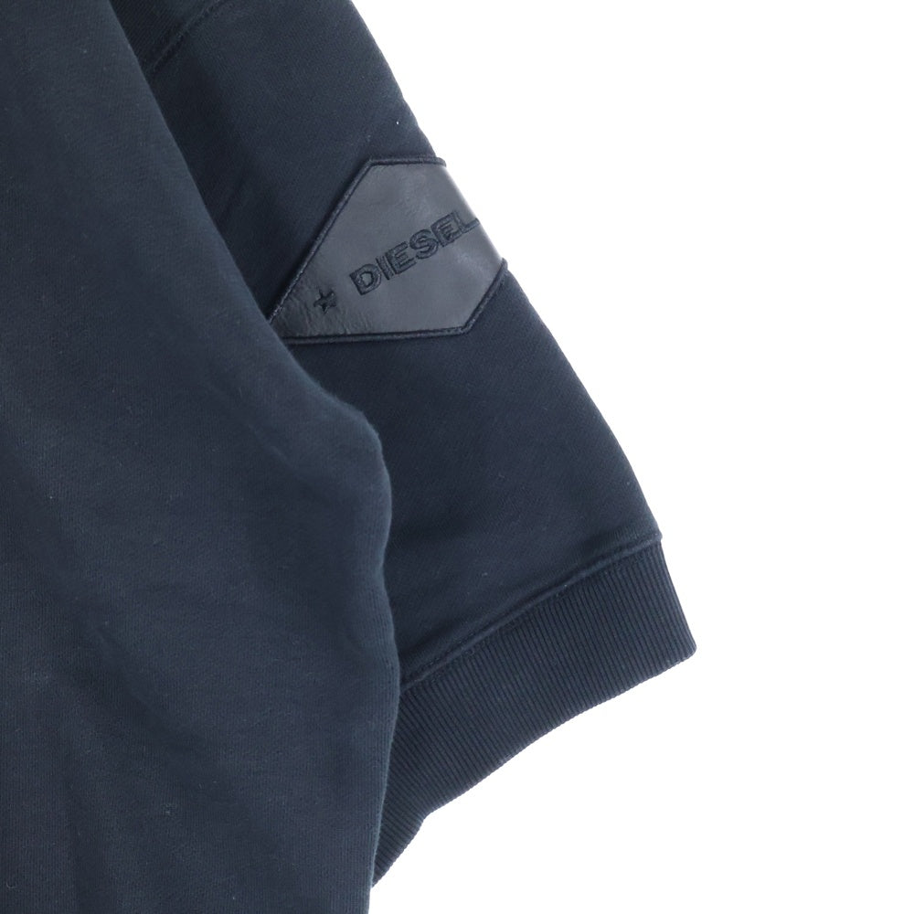 DIESEL(ディーゼル) レザーロゴパッチ クルーネック スウェット 半袖トレーナー ブラック