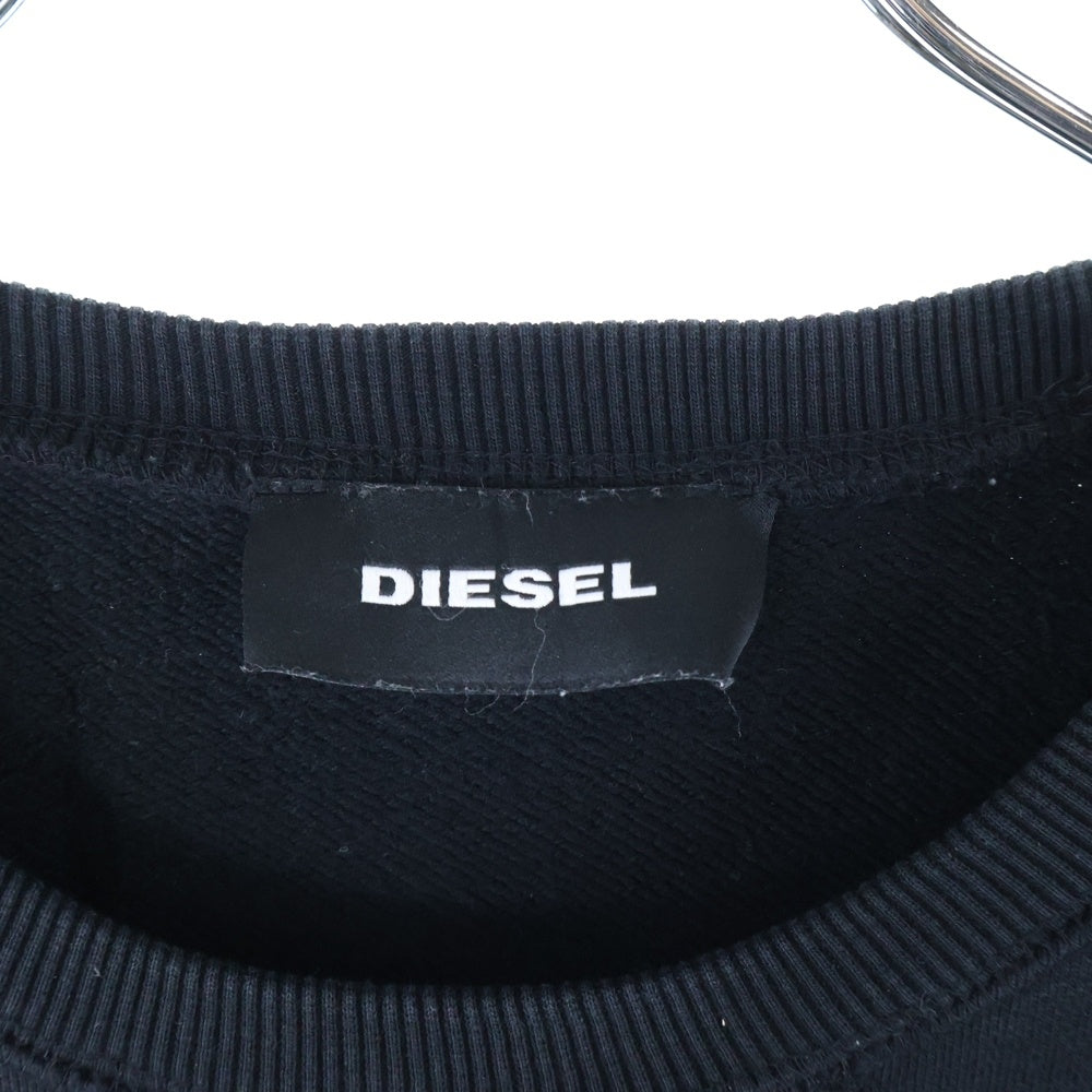 DIESEL(ディーゼル) レザーロゴパッチ クルーネック スウェット 半袖トレーナー ブラック