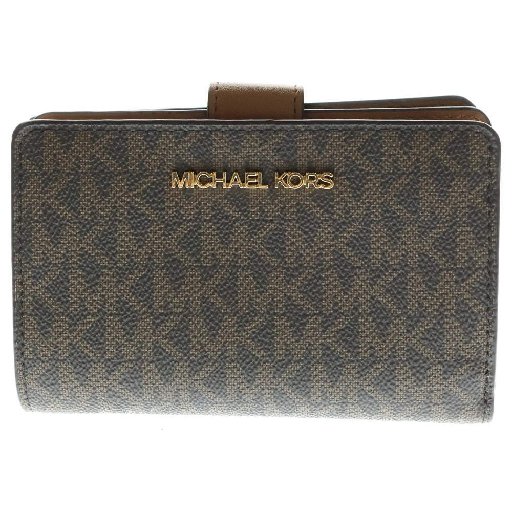 MICHAEL KORS(マイケルコース) JET SET TRAVEL ジェットセットトラベル シグネチャー キャンバス コンパクトウォレット 二つ折り財布 ブラウン 35F8GTVF2B
