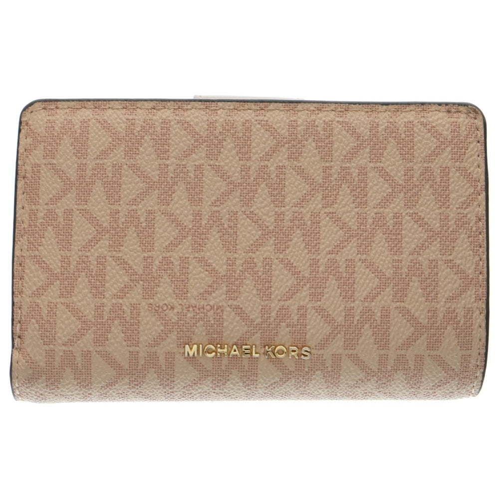 MICHAEL KORS(マイケルコース) GREENWICH ロゴプレート シグネチャー モノグラムキャンバス コンパクトウォレット 二つ折り財布 ピンク 32H1GGRE8B
