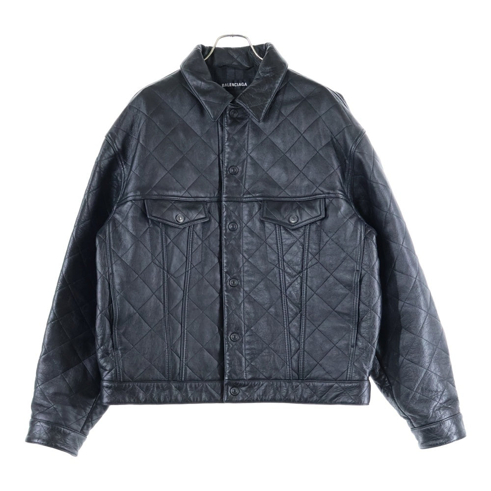 BALENCIAGA(バレンシアガ) DIAMOND PATTERNED COWHIDE JACKET ダイアモンドパターンド カウハイド レザージャケット ブラック 646455