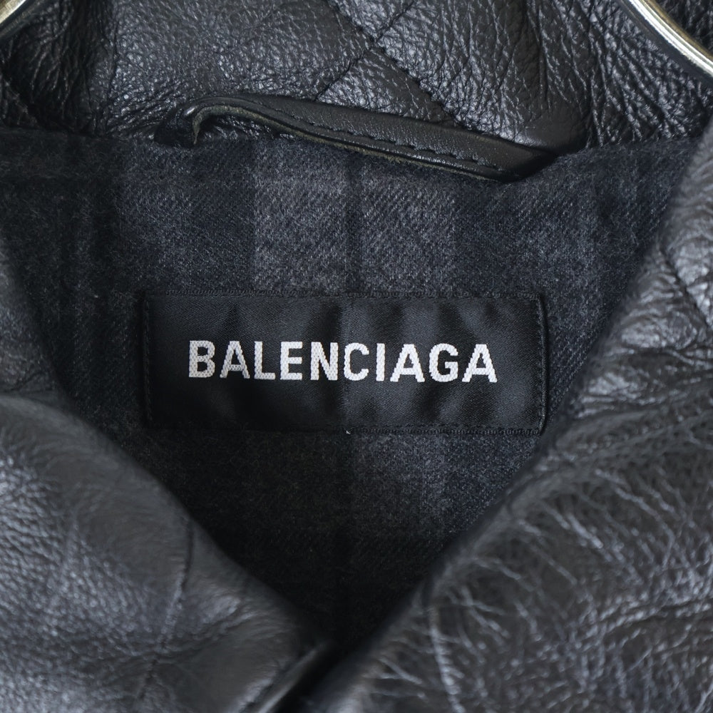 BALENCIAGA(バレンシアガ) DIAMOND PATTERNED COWHIDE JACKET ダイアモンドパターンド カウハイド レザージャケット ブラック 646455
