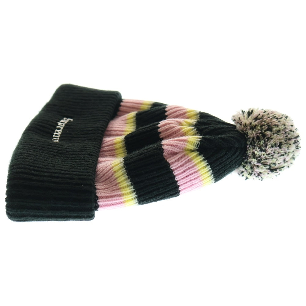 SUPREME(シュプリーム) 17AW Big Stripe Beanie ビッグストライプ ボンボン付 アクリルニットビーニー ピンク/ブラック