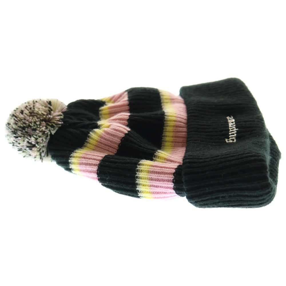 SUPREME(シュプリーム) 17AW Big Stripe Beanie ビッグストライプ ボンボン付 アクリルニットビーニー ピンク/ブラック