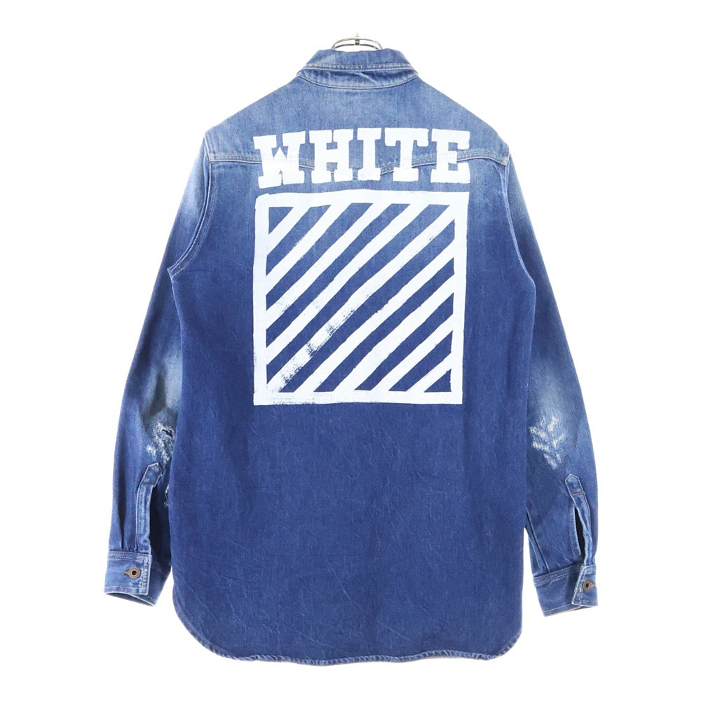 OFF-WHITE(オフホワイト) DENIM SHIRT ダメージ加工 バックプリント デニム ウエスタン長袖シャツ インディゴ
