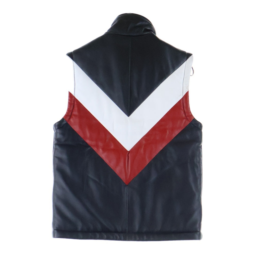 ERNEST W. BAKER(アーネストダブルベイカー) サイドポケット ジップアップ バイカーレザーベスト ブラック/レッド/ホワイト