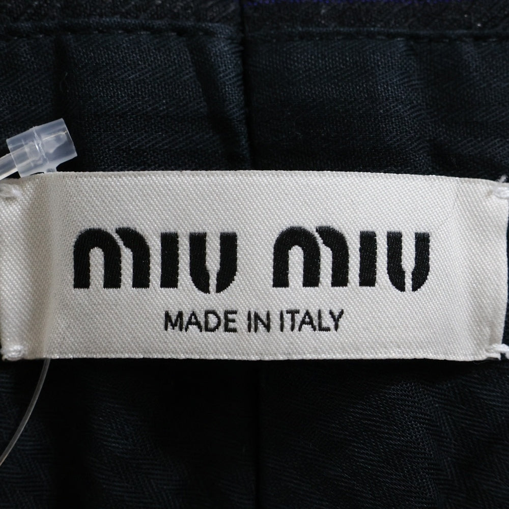 miumiu(ミュウミュウ) ストライプ ウールテーパードスラックスパンツ グレー MP1704 RFID