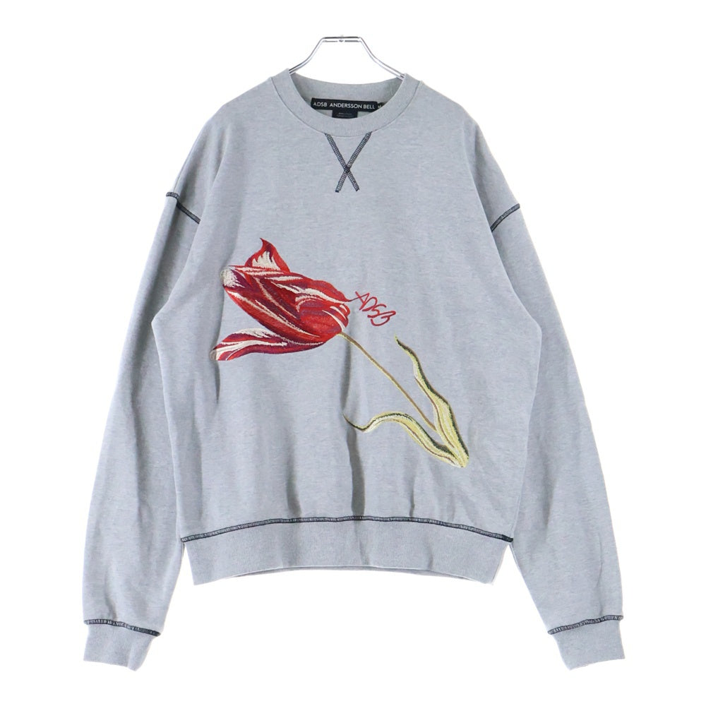 ADSB ANDERSSON BELL(アンダースンベル) ローズ 刺繍 クルーネックスウェットトレーナー グレー
