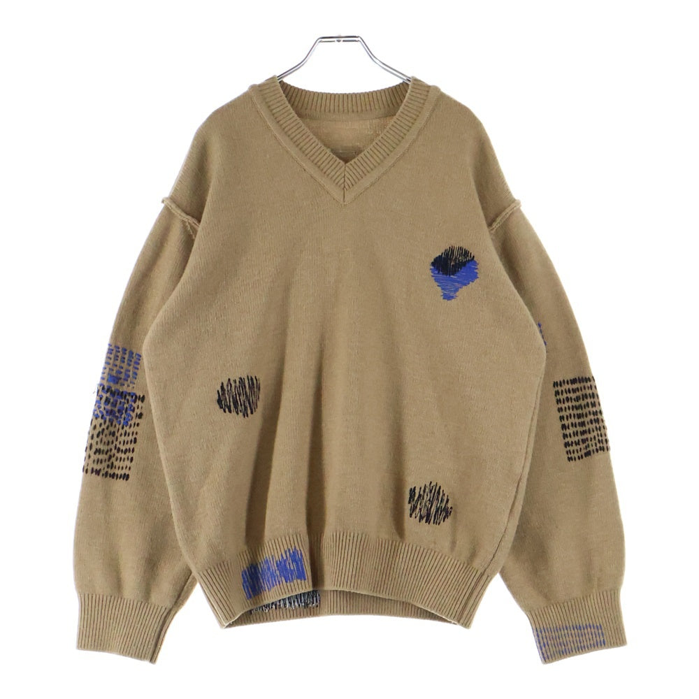 ADER ERROR(アーダーエラー) 20AW バックロゴパッチ Vネックニットセーター ブラウン BTAFWLK09BG1