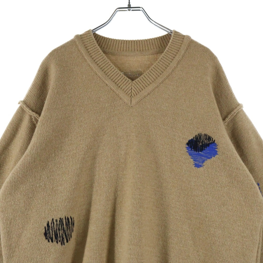 ADER ERROR(アーダーエラー) 20AW バックロゴパッチ Vネックニットセーター ブラウン BTAFWLK09BG1