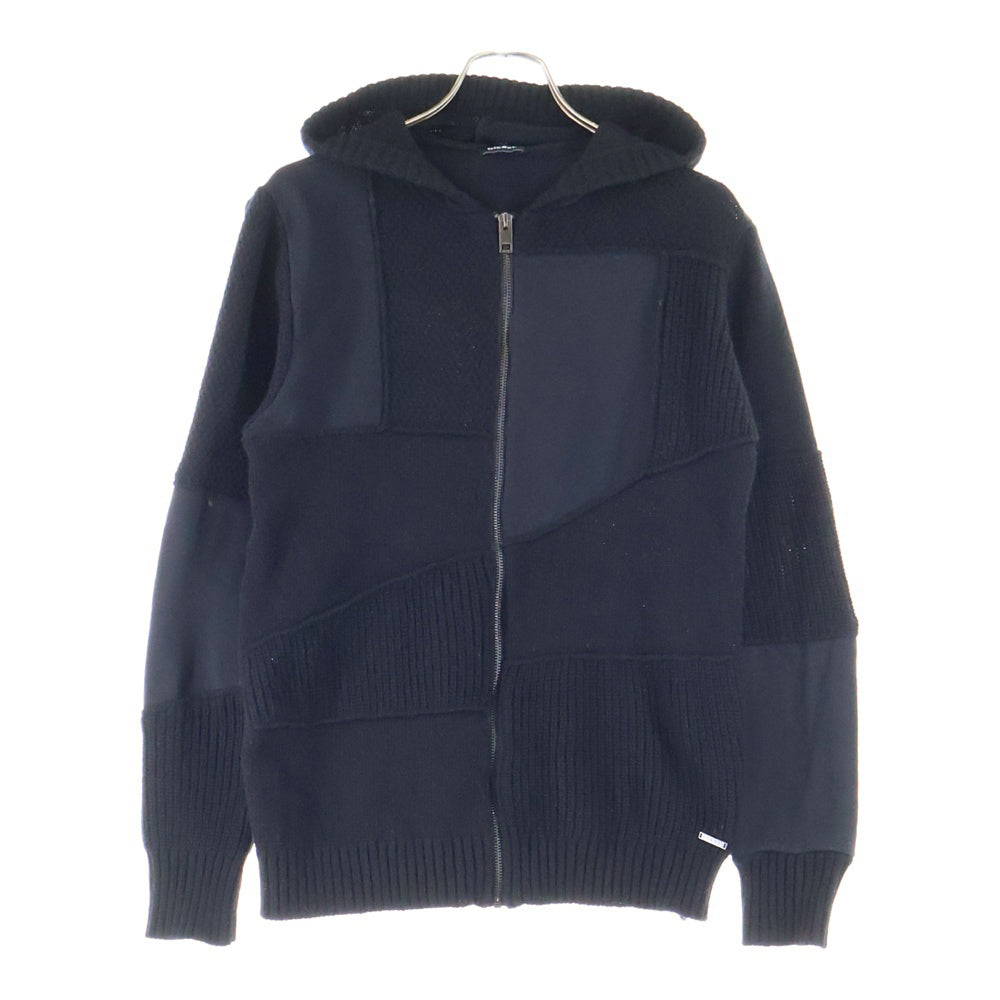 DIESEL(ディーゼル) パッチワーク ニット ジップアップ フーディー パーカー ブラック