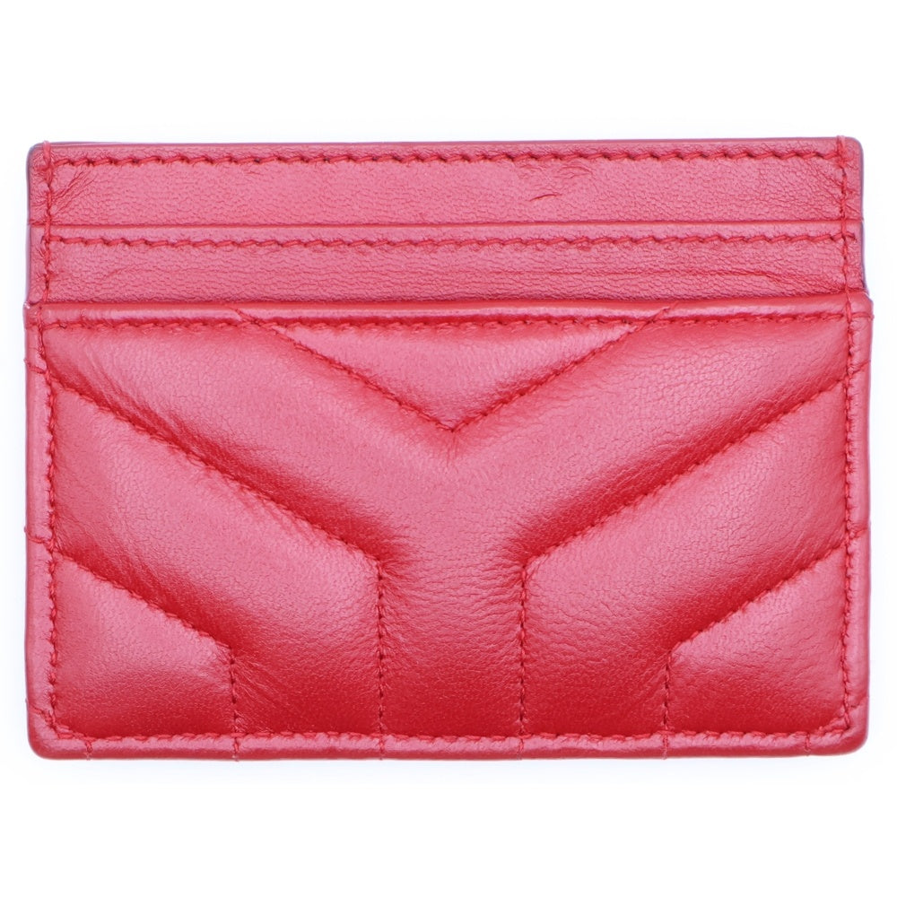SAINT LAURENT PARIS(サンローランパリ) YSLロゴプレート レザーカードケース コンパクトウォレット 財布 レッド 423291