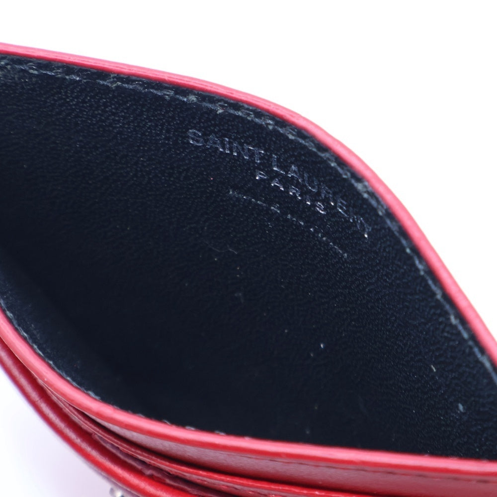 SAINT LAURENT PARIS(サンローランパリ) YSLロゴプレート レザーカードケース コンパクトウォレット 財布 レッド 423291