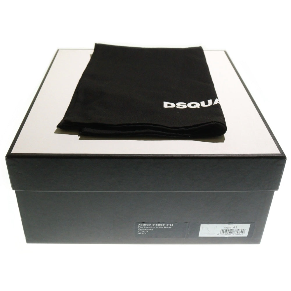 DSQUARED2(ディースクエアード) Flat Lace-UP Ankle Boots フラット レースアップ アンクル レザーブーツ ハイカットシューズ ブラック