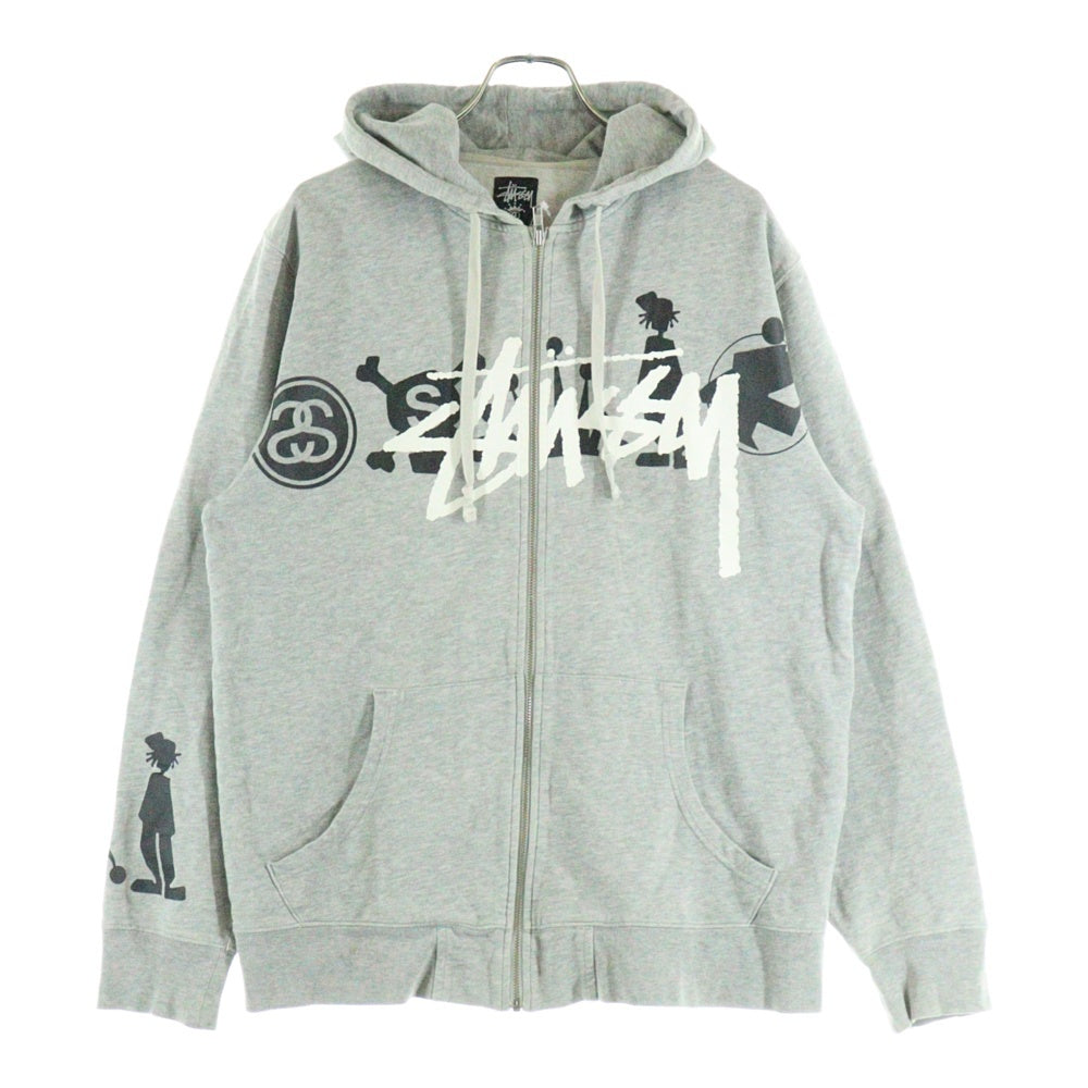 STUSSY(ステューシー) 00S ロゴプリント ジップアップ フーディ スウェットパーカー 金タグ グレー