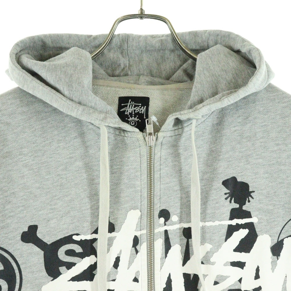STUSSY(ステューシー) 00S ロゴプリント ジップアップ フーディ スウェットパーカー 金タグ グレー