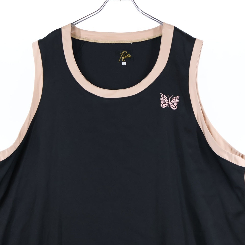 Needles(ニードルス) パピヨンロゴエンブロイダリー ラウンドネック タンクトップ ブラック/ピンク EJ181