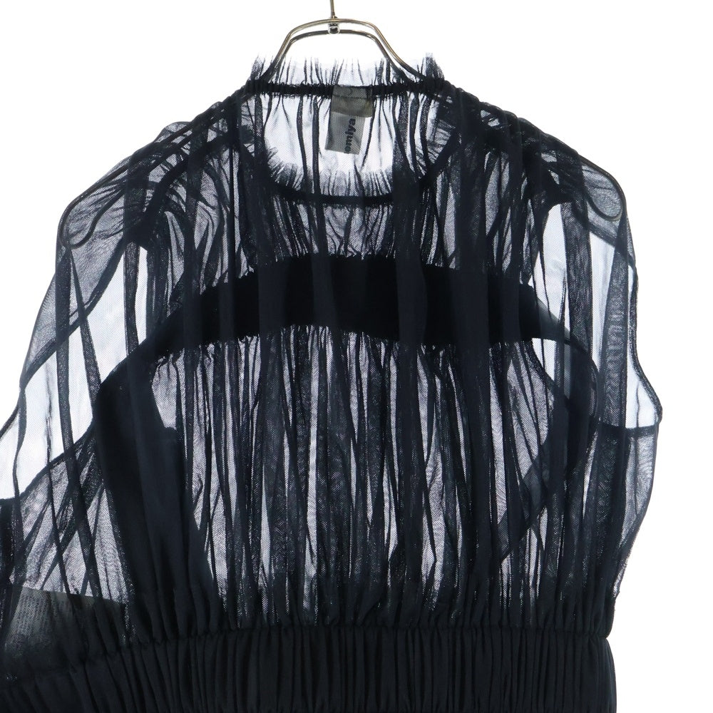 NOIR KEI NINOMIYA(ノワール ケイニノミヤ) 17AW チュール ギャザー ボリューム エンパイアライン ドレス ワンピース レディース ブラック 3T-O005