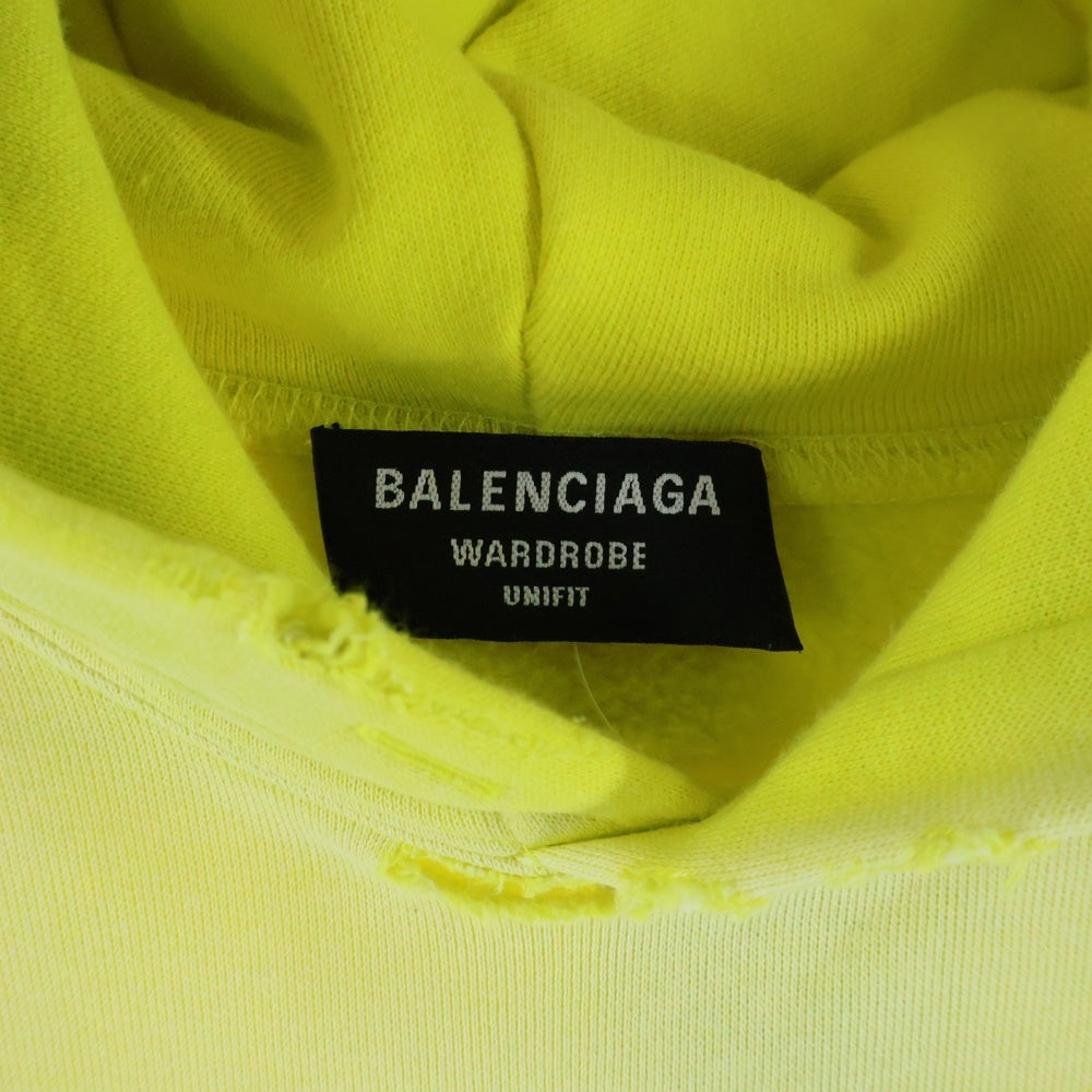 BALENCIAGA(バレンシアガ) 21AW OVERSIZED HOODIE オーバーサイズ デストロイ プルオーバーフーディー パーカー スウェット イエロー 651799 TJVN8