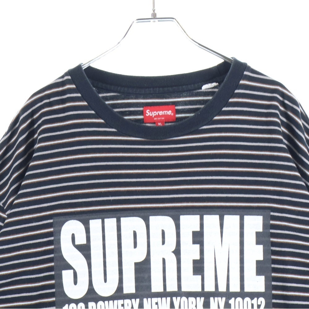 SUPREME(シュプリーム) 21SS Thin Stripe L/S Top シンストライプ フロントロゴプリント 長袖Tシャツ カットソー ブラック