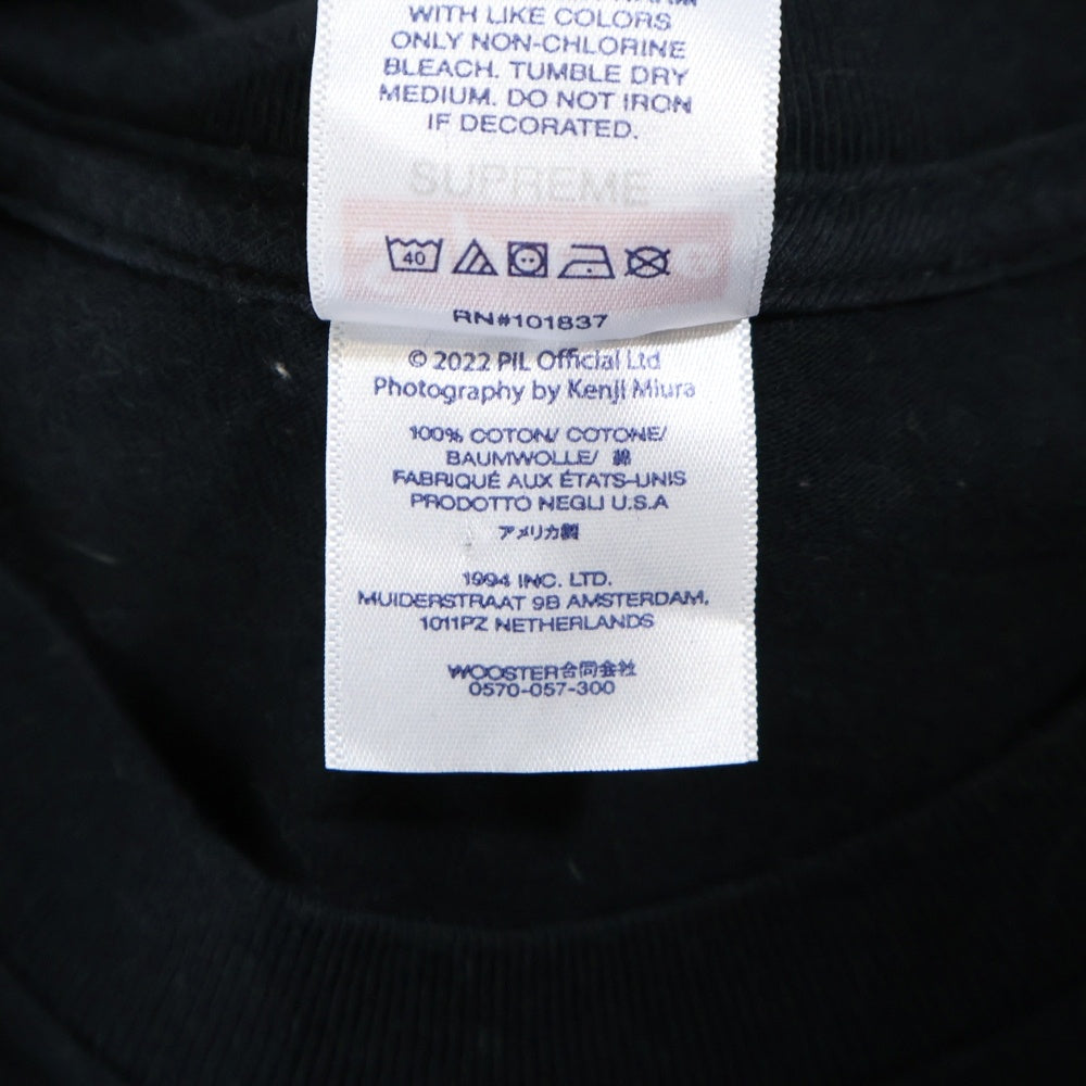 SUPREME(シュプリーム) 22AW PiL Live In Tokyo Tee ピル リブイントウキョウ プリント 半袖Tシャツ カットソー ブラック