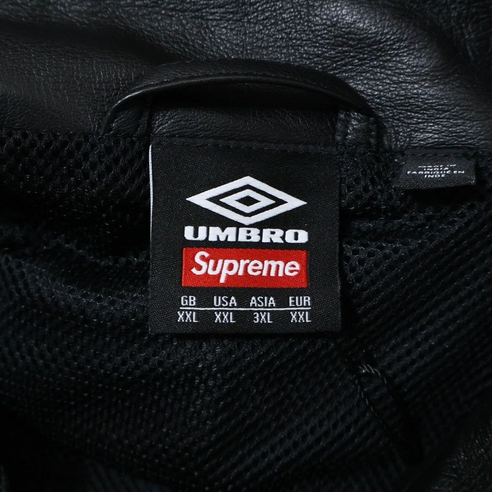 SUPREME(シュプリーム) 25AW ×UMBRO Leather Track Jacket アンブロ ロゴエンブロイダリー レザートラックジャケット ブラック