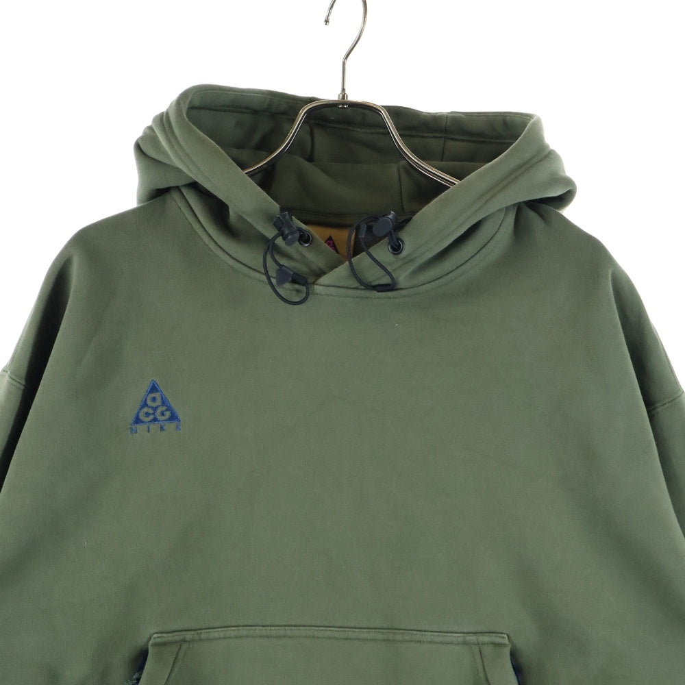 NIKE ACG(ナイキエーシージー) 20SS ロゴ刺繍 ドローコード スウェット プルオーバーパーカー カーキ BQ7199-325