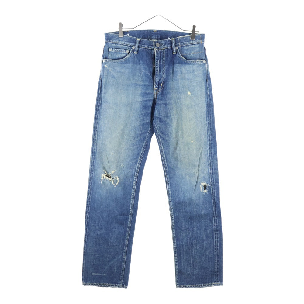 VISVIM(ヴィスヴィム) FLUXUS 05D4 SERGE DE NIMES パイソンパッチ ダメージ加工 ストレート デニムパンツ インディゴ